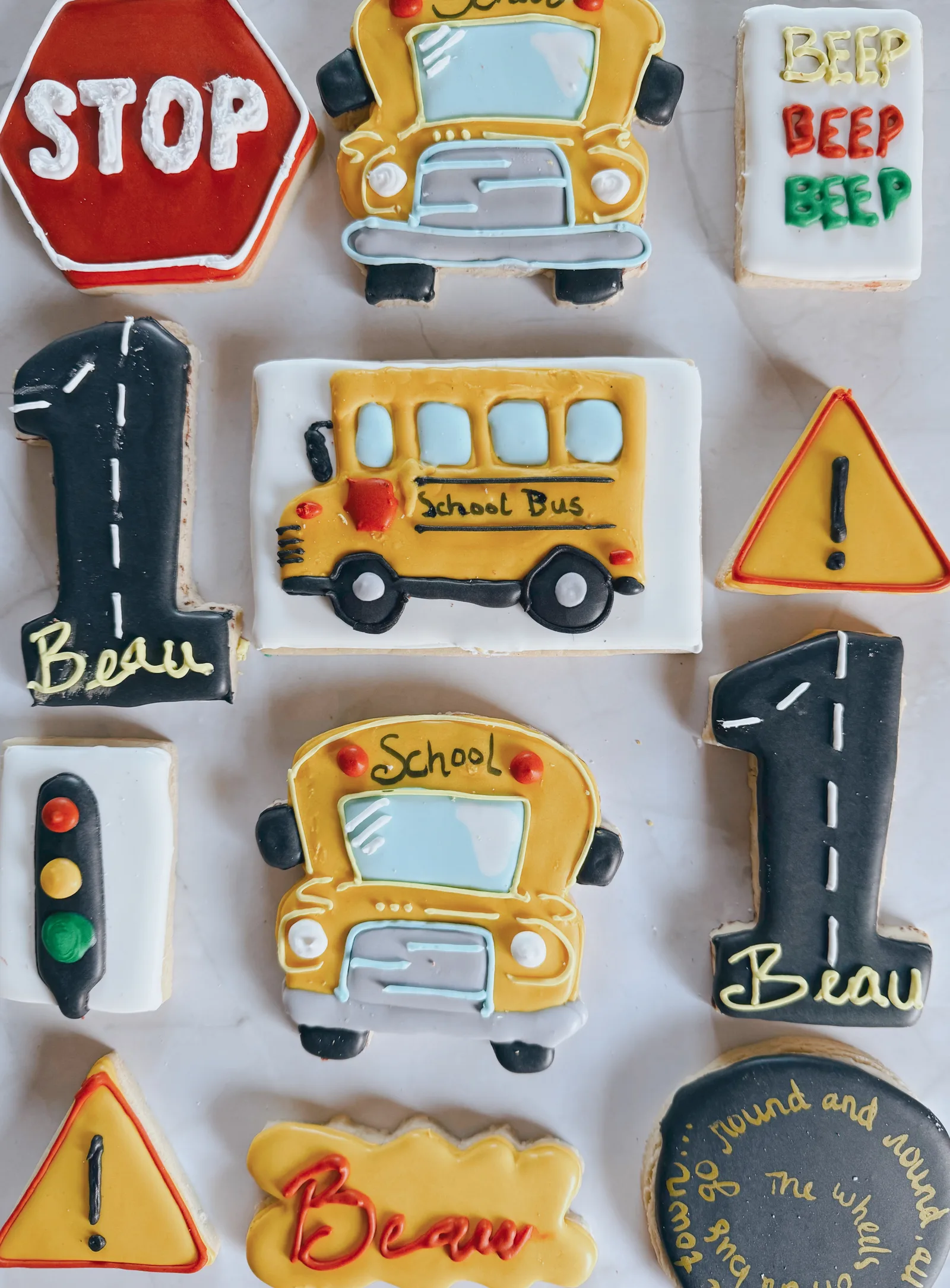 Back to school — school bus, stop signs & traffic lights