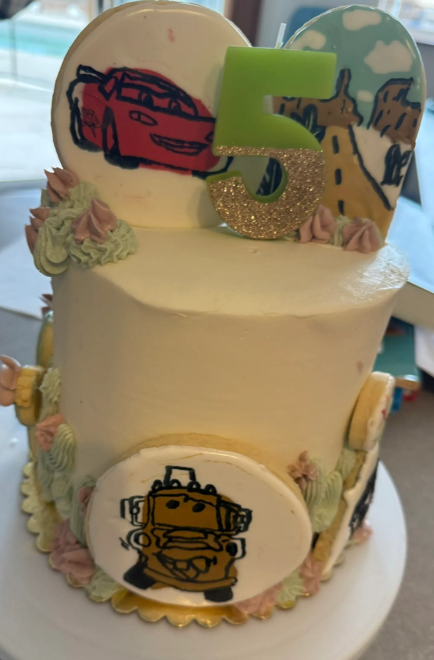 Cars-themed fifth birthday cake