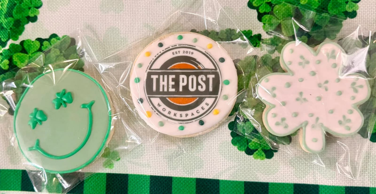 Holiday favors — shamrocks & branded stickers