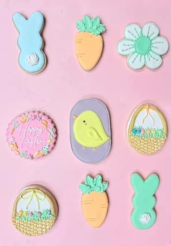 Spring Easter cookies — chicks, baskets & carrots