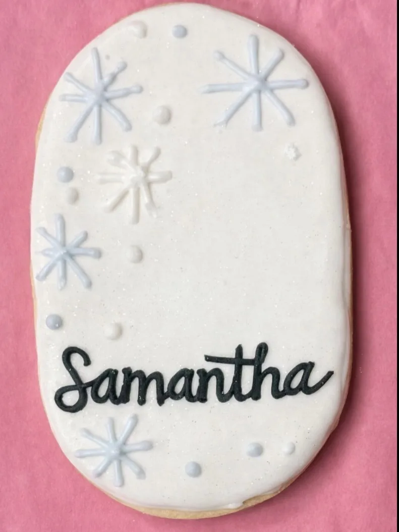 Winter snowflake name plaque cookie